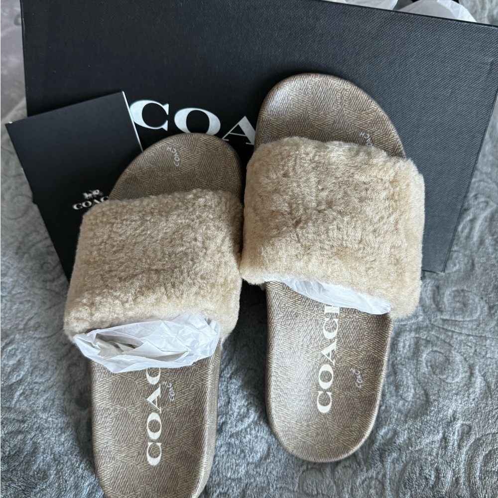 Coach women’s Shearling signature slides